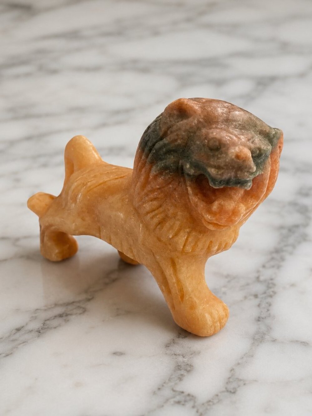 Vintage Soapstone Lion Figurine Carved Stone Sculpture Paperweight 4.25"